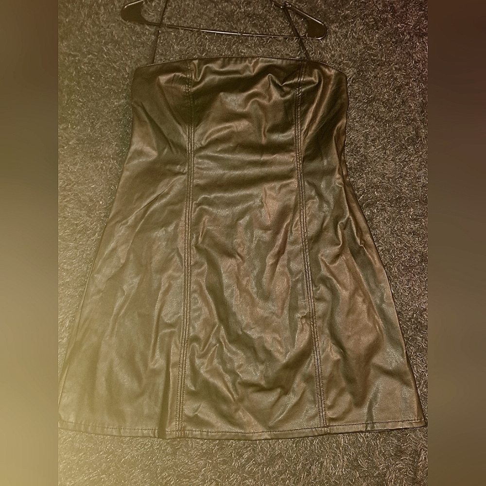 Elegant Vegan Leather Strapless Dress